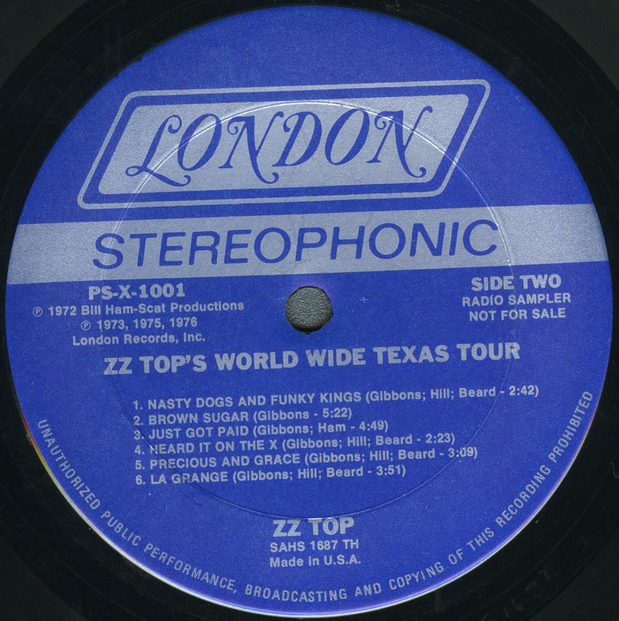 ZZ Top  Worldwide Texas Tour : LP Label B